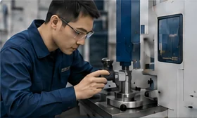 Engineer inspecting a precision component